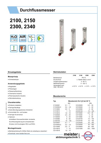 2100, 2150, 2300, 2340 Durchflussmesser für flüssige und gasförmige Medien