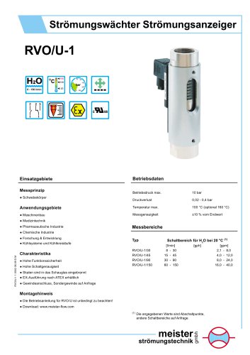 RVO/U-1 Strömungswächter und -anzeiger für flüssige Medien