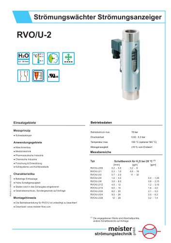 RVO/U-2 Strömungswächter und -anzeiger für flüssige Medien