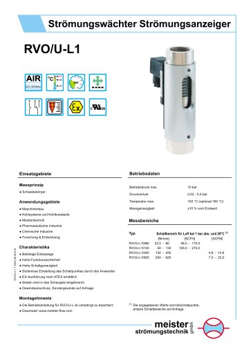 RVO/U-L1 Strömungswächter und -anzeiger für gasförmige Medien
