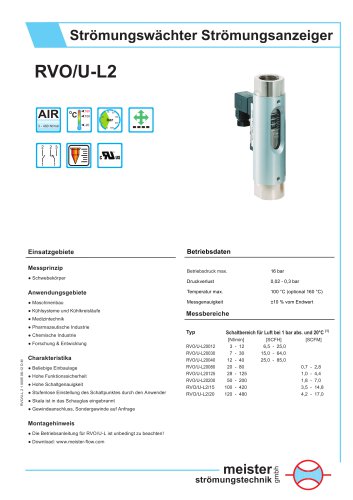 RVO/U-L2 Strömungswächter und -anzeiger für gasförmige Medien