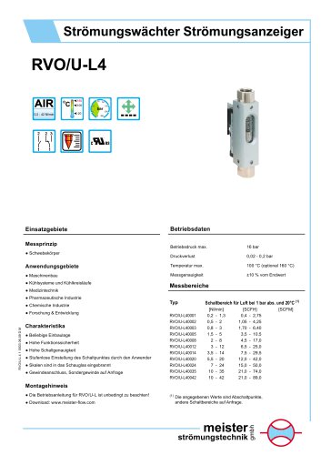 RVO/U-L4 Strömungswächter und -anzeiger für gasförmige Medien