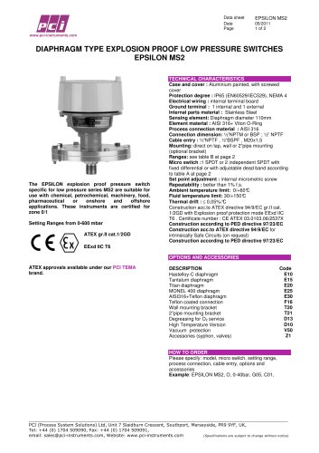 Diaphragm Type Explosion Proof Low Pressure Switch EPSILON MS2