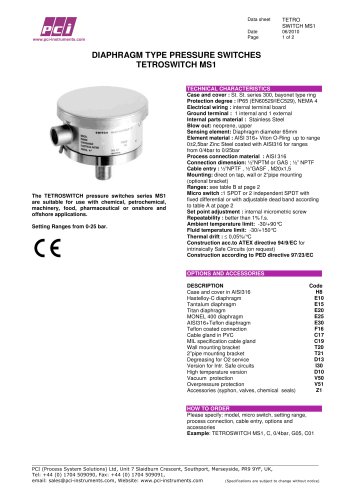 Diaphragm Type Pressure Switch TETROSWITCH MS1