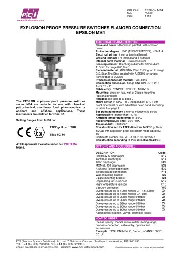 Explosion Proof Pressure Switches Flanged Connection