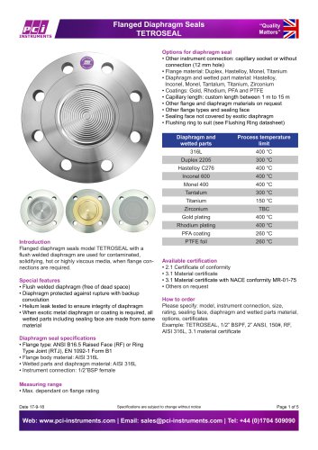 Flanged Diaphragm Seals TETROSEAL