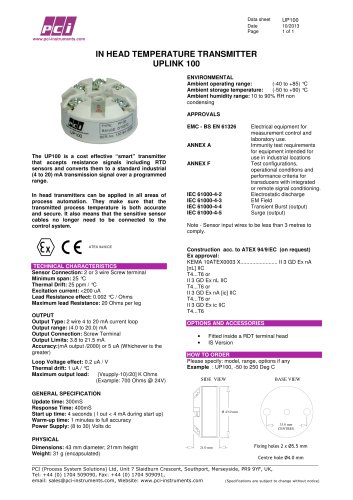 In Head Temperature Transmitter UP100