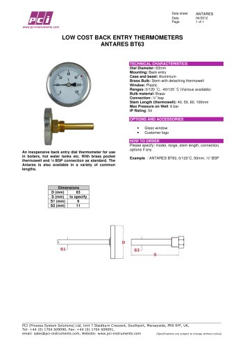 Low Cost Back Entry Thermometer ANTARES BT63