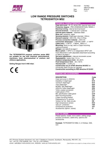 Low Range Pressure Switch TETROSWITCH MS2