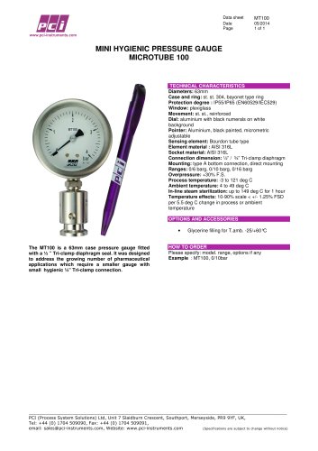 Mini Hygienic Pressure Gauge MT100