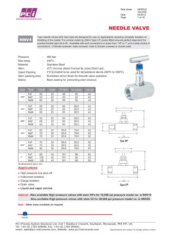 Needle Valve NNV4, NRPV, NGSV