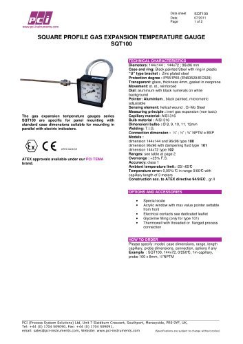 Square Profile Gas Expansion Temperature Gauge