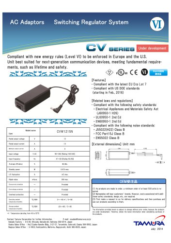 AC Adaptors  Switching Regulator System - CV series