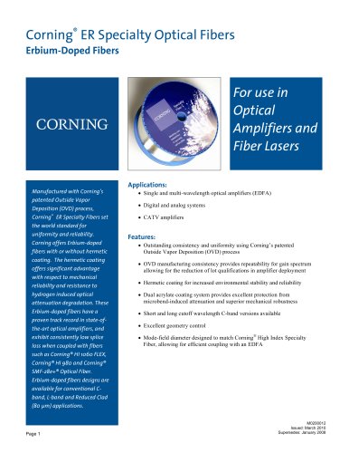 Erbium-Doped Specialty Fiber Product Information Sheet 