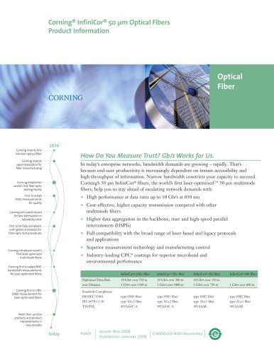 InfiniCor 50 µm optical fiber product information sheet