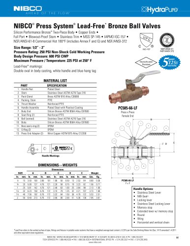 NIBCO ® Press System ® Lead-Free * Bronze Ball Valves