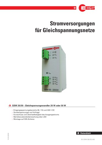 Stromversorgungen für Gleichspannungsnetze