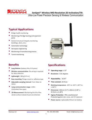 2-axis tilt sensor (medium resolution)/ digital / wireless SenSpot™