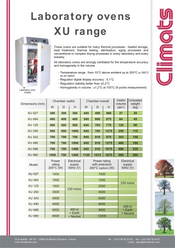 Laboratory ovens XU range