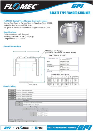 basket type flanged strainer