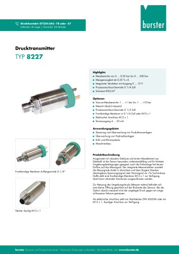 Datenblatt - Drucktransmitter Typ 8227