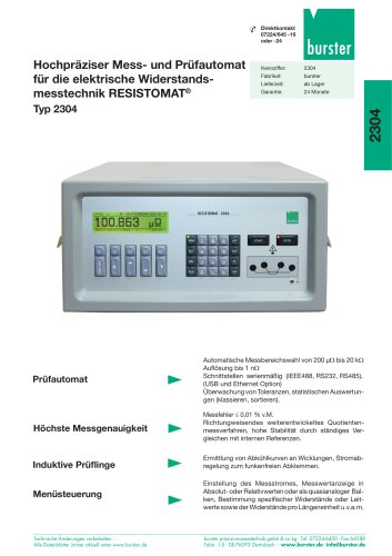 Datenblatt - Hochpräziser Mess- und Prüfautomat RESISTOMAT® Typ 2304