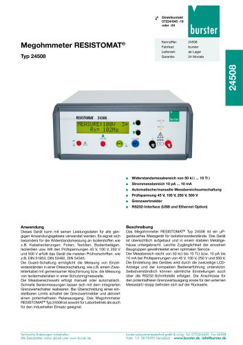 Datenblatt - Megohmmeter RESISTOMAT® Typ 24508