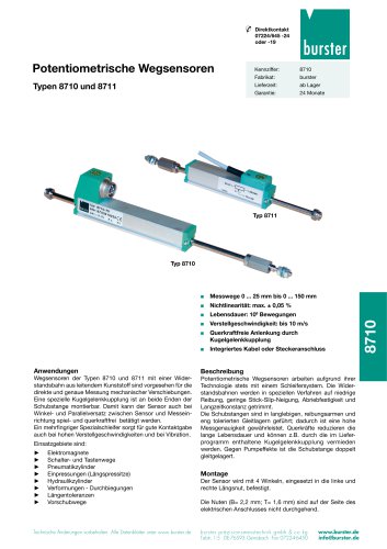 Datenblatt Potentiometrische Wegsensoren Typ 8710, 8711