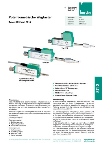 Datenblatt Potentiometrische Wegtaster Typ 8712, 8713