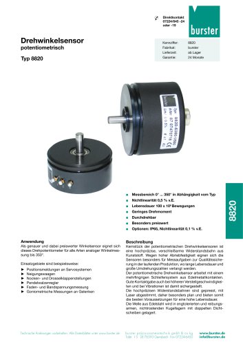 Datenblatt Potentiometrischer Drehwinkelsensor Typ 8820