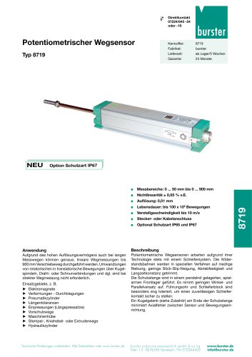 Datenblatt Potentiometrischer Wegsensor Typ 8719
