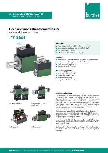 Datenblatt Pr&auml;zisions-Drehmomentsensor Typ 8661