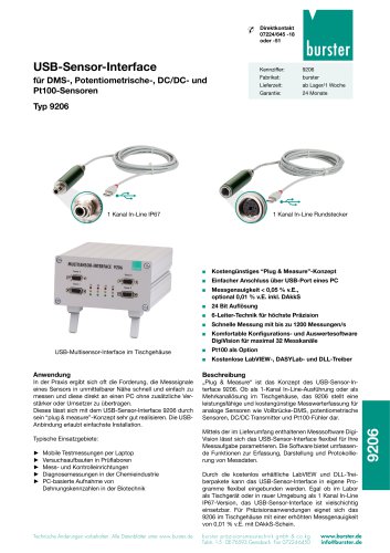 Datenblatt USB-Sensor-Interface Typ 9206