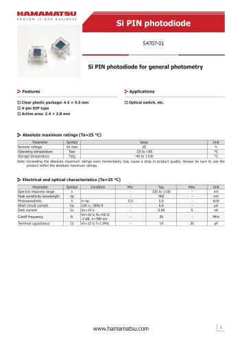 Si PIN photodiode S4707-01