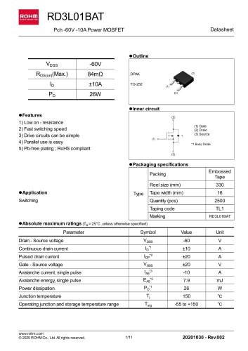 RD3L01BAT Pch -60V -10A Power MOSFET