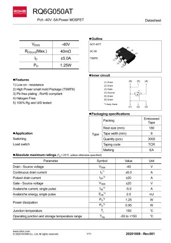 RQ6G050AT Pch -40V -5A Power MOSFET