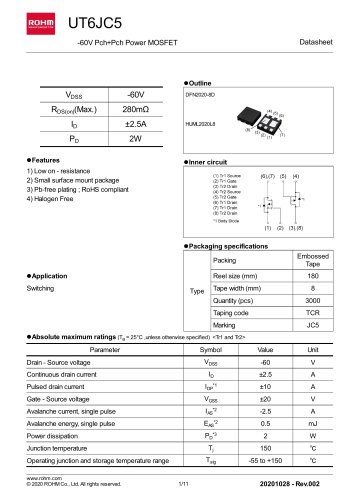 UT6JC5 -60V Pch+Pch Power MOSFET