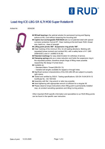 Load ring ICE-LBG-SR 6,7t M30 Super Rotation®