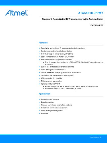 ATA5551M-PPMY Standard Industrial/Consumer Read/Write Transponder