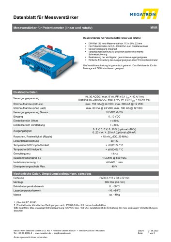Datenblatt Messverstärker MVR
