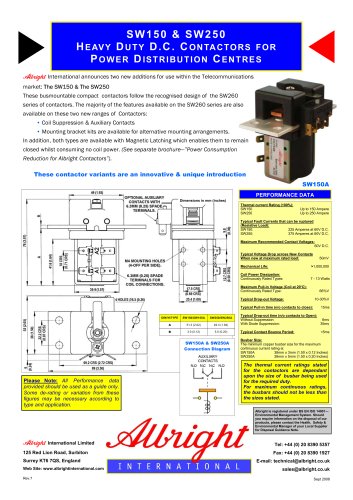 SW150 & SW250 Heavy Duty D.C. Contactors for Power Distribution Centres