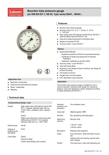 Bourdon tube pressure gauge