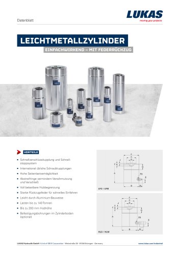 LEICHTMETALLZYLINDER EINFACHWIRKEND – MIT FEDERRÜCKZUG 500 BAR