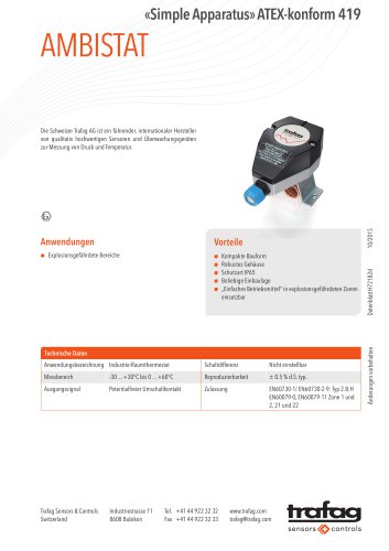 Datenblatt «Simple Apparatus» conformity to ATEX 419