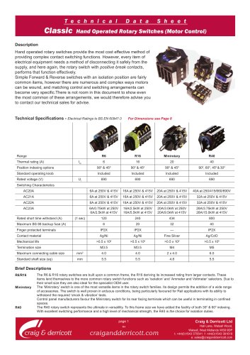 Classic Range Rotary Switches - Motor Control Sequences