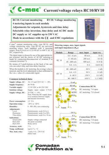 RC10/RV10, current and voltage relays