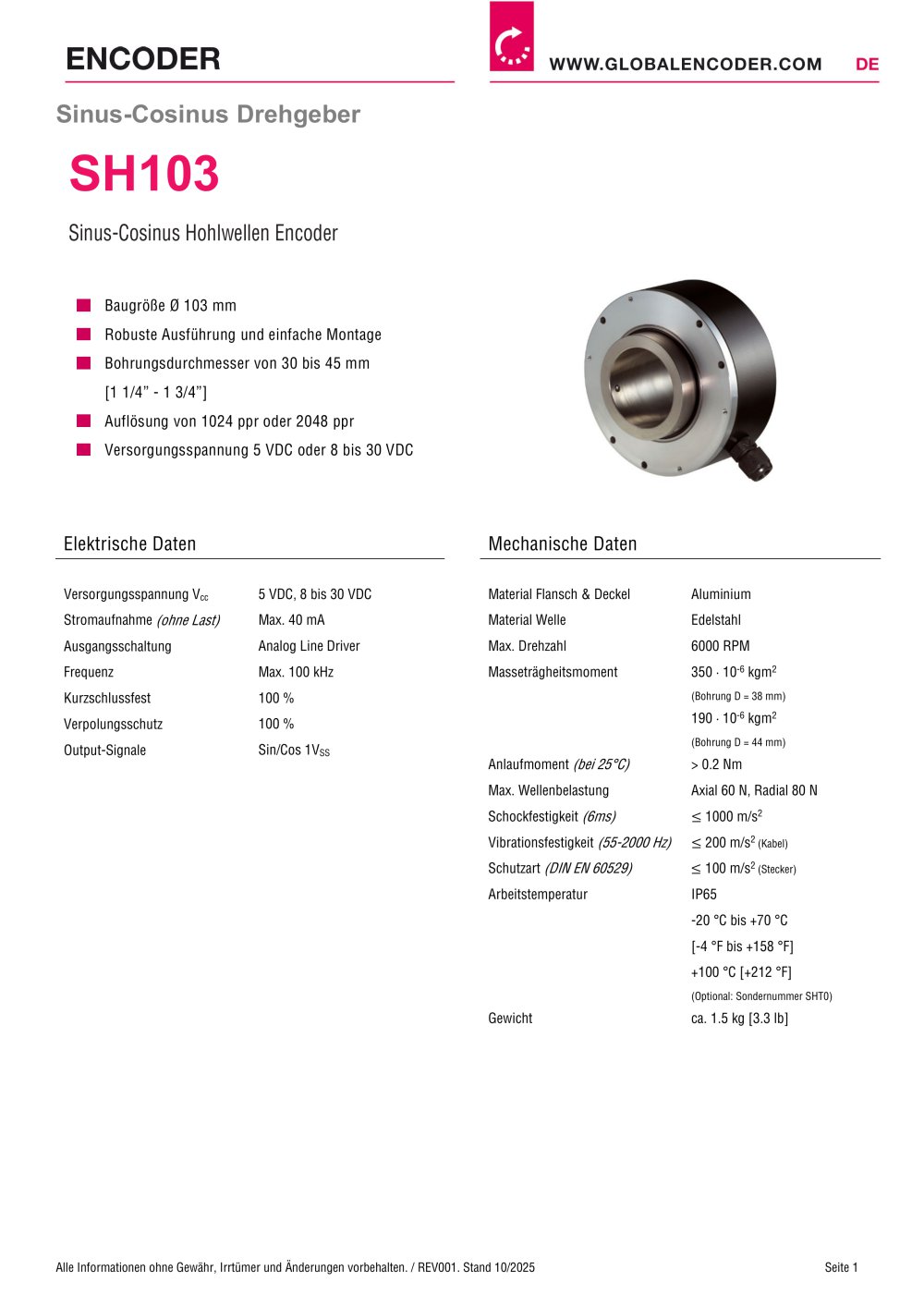 Datenblatt SH103 (DE) - W+S Me&szlig;systeme GmbH