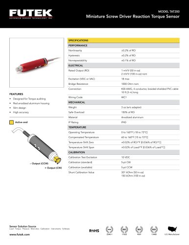 MODEL TAT200 Miniature Screw Driver Reaction Torque Sensor