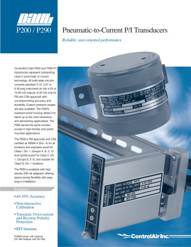 P290 Pneumatic-to-Current P/I Transducers