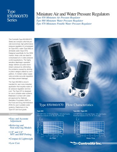 Type 850/860/870  Miniature Air and Water Pressure Regulator Series